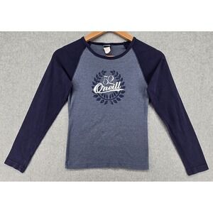Vtg 90s O'Neill Raglan Tee Juniors Small Y2K Blue Navy 2 Sided Surf Logo Beach